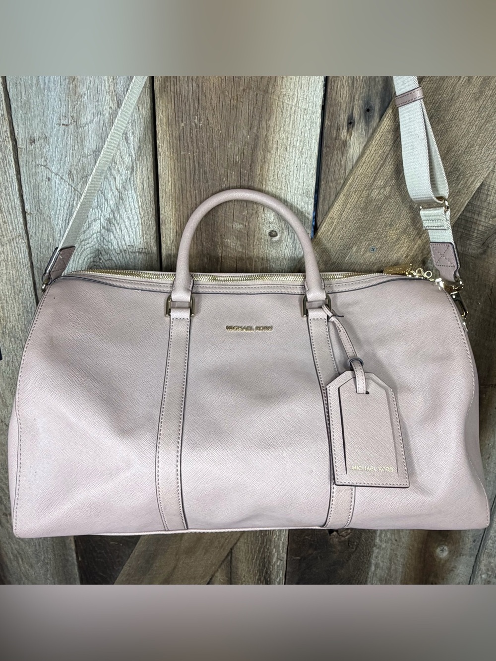 MICHAEL KORS Saffiano Leather Weekender Duffle Bag Dusty Rose Pink